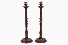 Antique Tall Mahogany Turned and Carved Candlesticks a Pair - 4657246