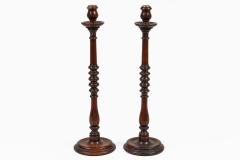 Antique Tall Mahogany Turned and Carved Candlesticks a Pair - 4657247