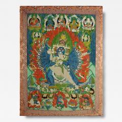 Antique Tibetan Buddhist Thangka in Lucite Shadow Box Frame - 82704