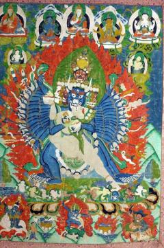 Antique Tibetan Buddhist Thangka in Lucite Shadow Box Frame - 82707