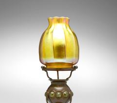 Antique Tiffany Studios Jeweled Favrile Glass Candle Lamp Patinated Bronze Base - 4469763