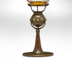 Antique Tiffany Studios Jeweled Favrile Glass Candle Lamp Patinated Bronze Base - 4469764