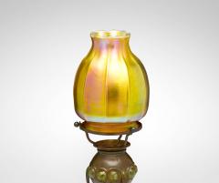 Antique Tiffany Studios Jeweled Favrile Glass Candle Lamp Patinated Bronze Base - 4469768