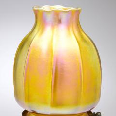 Antique Tiffany Studios Jeweled Favrile Glass Candle Lamp Patinated Bronze Base - 4469770