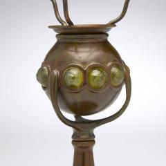 Antique Tiffany Studios Jeweled Favrile Glass Candle Lamp Patinated Bronze Base - 4469772