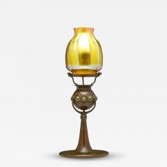 Antique Tiffany Studios Jeweled Favrile Glass Candle Lamp Patinated Bronze Base - 4469973