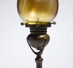 Antique Tiffany Studios Tripod Candlestick with Feather Favrile Glass Shade - 4756464