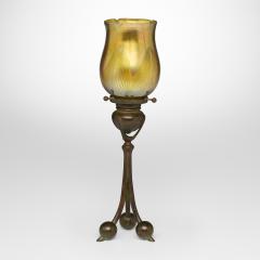 Antique Tiffany Studios Tripod Candlestick with Feather Favrile Glass Shade - 4756467