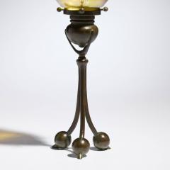 Antique Tiffany Studios Tripod Candlestick with Feather Favrile Glass Shade - 4756470