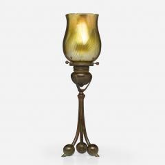 Antique Tiffany Studios Tripod Candlestick with Feather Favrile Glass Shade - 4757484