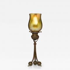 Antique Tiffany Studios Tripod Candlestick with Feather Favrile Glass Shade - 4757485