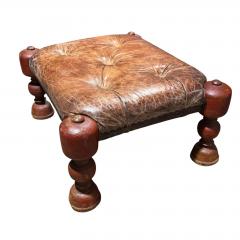 Antique Tufted Leather Ottoman Footstool Bench - 4606940