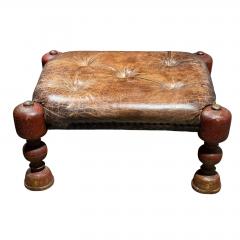 Antique Tufted Leather Ottoman Footstool Bench - 4606941