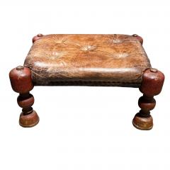 Antique Tufted Leather Ottoman Footstool Bench - 4606943