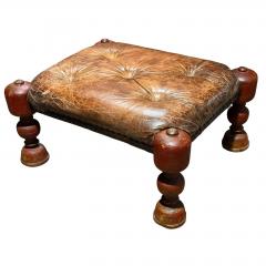 Antique Tufted Leather Ottoman Footstool Bench - 4606944