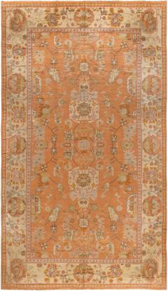 Antique Turkish Oushak Beige and Orange Handwoven Wool Rug - 2456625