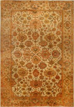 Antique Turkish Oushak Botanic Beige Orange Yellow Green Handwoven Wool Rug - 2450487