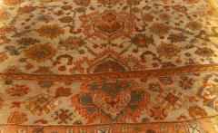 Antique Turkish Oushak Botanic Beige Orange Yellow Green Handwoven Wool Rug - 2450488