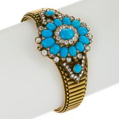 Antique Turquoise Diamond and Gold Bracelet Pendant - 691502