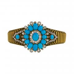 Antique Turquoise Diamond and Gold Bracelet Pendant - 691654