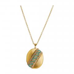 Antique Turquoise and Seed Pearl Pendant Locket - 3940152