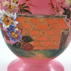 Antique Vase Pink Over White Glass Painted Flowers France 19th Century Opaline - 139737