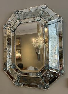 Antique Venetian Etched Glass Octagonal Cushion Mirror - 4547334
