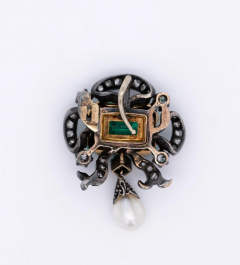 Antique Victorian Colombian Emerald Pearl Old Mine Diamond Pendant - 3644508