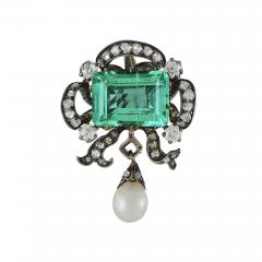 Antique Victorian Colombian Emerald Pearl Old Mine Diamond Pendant - 3644968