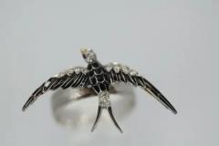 Antique Victorian Enamel Swallow Ring - 3458843