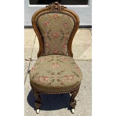 Antique Victorian Mahogany Child s Chair W Needlepoint - 3737369