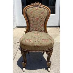 Antique Victorian Mahogany Child s Chair W Needlepoint - 3737372