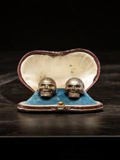 Antique Victorian Mens Sterling Silver Skull Shirt Collar Stud Button - 4269856