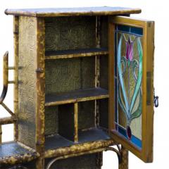 Antique Victorian Scorched Writing Desk with Stain Glass Door English 1880s - 152761