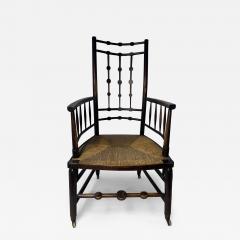 Antique Victorian Spindle Back Armchair with Woven Rush Seat Casters - 4326788