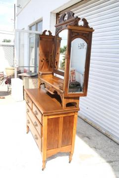 Antique Victorian Walnut Mirrored Vanity Dresser - 3099712