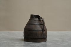Antique Wabi Sabi Barrel Jug in Wood and Wrought Iron - 4395705