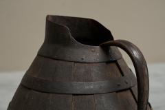 Antique Wabi Sabi Barrel Jug in Wood and Wrought Iron - 4395717