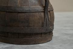 Antique Wabi Sabi Barrel Jug in Wood and Wrought Iron - 4395855