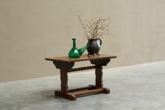 Antique Wabi Sabi Style Trestle Side Table in Solid Oak - 4394836