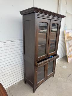 Antique Walnut 4 Door Display Cabinet with Wavy glass - 4360135