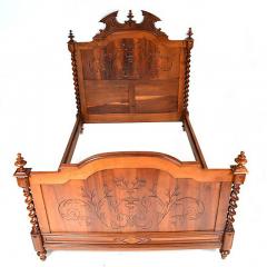 Antique Walnut Bed Louis XIII French Barley Twist Queen Full Size - 161263
