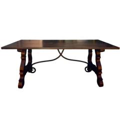 Antique Walnut Wrought Iron Trestle Table - 4277441