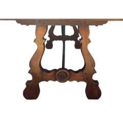 Antique Walnut Wrought Iron Trestle Table - 4277442