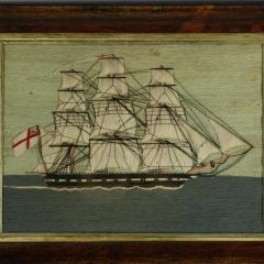Antique Woolie Sailors Woolwork Embroidery of a Ship - 4422744