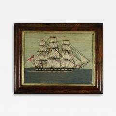 Antique Woolie Sailors Woolwork Embroidery of a Ship - 4426750