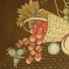 Antique Woolwork Embroidery with Fruit Basket and Bird - 4212333