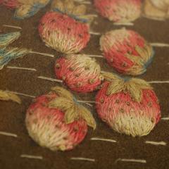 Antique Woolwork Embroidery with Fruit Basket and Bird - 4212337
