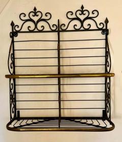 Antique Wrought Iron Bronze Wall Hanging Bakers Rack - 3368071