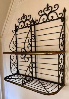 Antique Wrought Iron Bronze Wall Hanging Bakers Rack - 3368076